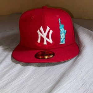 New York Yankees red fitted hat